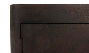 HomeRoots 108" Dark Brown Distressed Solid Wood Sideboard with Soft Close Doors - Versatile Storage Solution! 625707