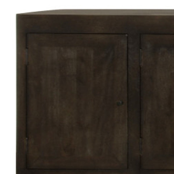 HomeRoots 108" Dark Brown Distressed Solid Wood Sideboard with Soft Close Doors - Versatile Storage Solution! 625707