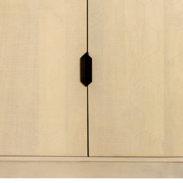 HomeRoots 72" Natural Distressed Solid Wood Sideboard with Geometric Carvings & Versatile Storage Solutions 625711