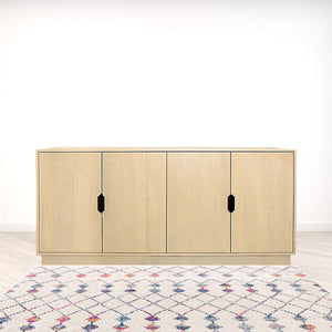 HomeRoots 72" Natural Distressed Solid Wood Sideboard with Geometric Carvings & Versatile Storage Solutions 625711