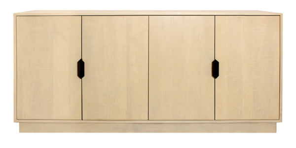 HomeRoots 72" Natural Distressed Solid Wood Sideboard with Geometric Carvings & Versatile Storage Solutions 625711