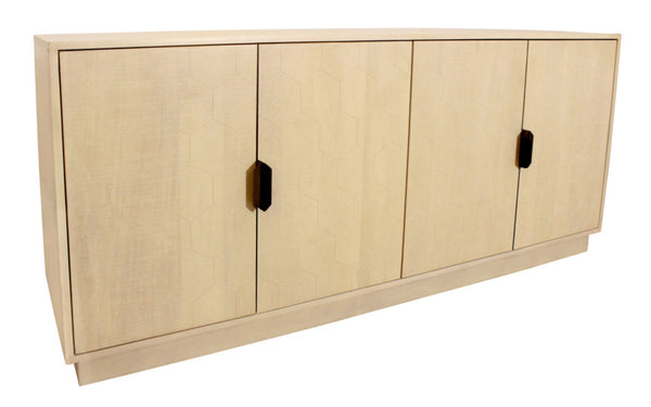 HomeRoots 72" Natural Distressed Solid Wood Sideboard with Geometric Carvings & Versatile Storage Solutions 625711