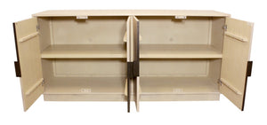 HomeRoots 72" Natural Distressed Solid Wood Sideboard with Geometric Carvings & Versatile Storage Solutions 625711