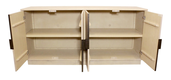 HomeRoots 72" Natural Distressed Solid Wood Sideboard with Geometric Carvings & Versatile Storage Solutions 625711