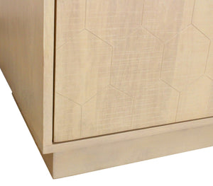 HomeRoots 72" Natural Distressed Solid Wood Sideboard with Geometric Carvings & Versatile Storage Solutions 625711