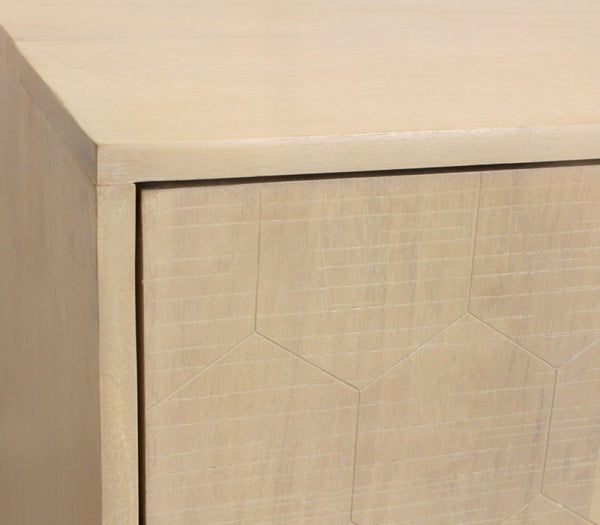 HomeRoots 72" Natural Distressed Solid Wood Sideboard with Geometric Carvings & Versatile Storage Solutions 625711