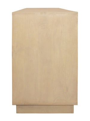 HomeRoots 72" Natural Distressed Solid Wood Sideboard with Geometric Carvings & Versatile Storage Solutions 625711