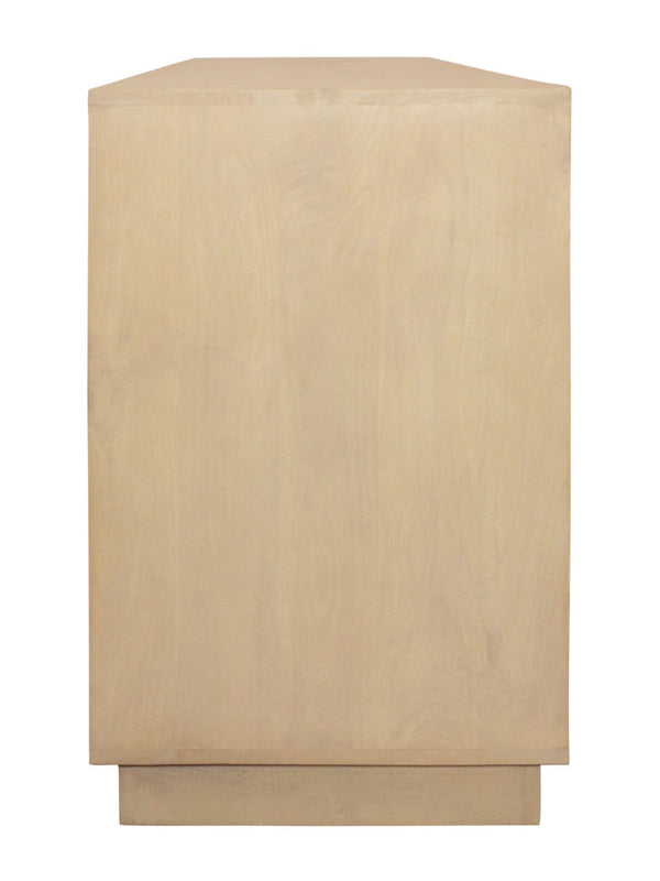 HomeRoots 72" Natural Distressed Solid Wood Sideboard with Geometric Carvings & Versatile Storage Solutions 625711