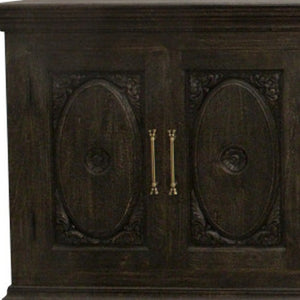 HomeRoots 103" Black Distressed Solid Wood Sideboard with Floral Carvings - Elegant Storage for Any Space 625712
