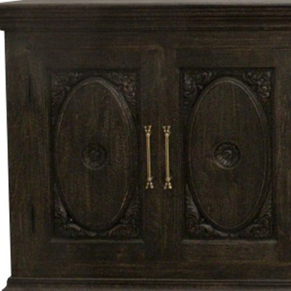 HomeRoots 103" Black Distressed Solid Wood Sideboard with Floral Carvings - Elegant Storage for Any Space 625712