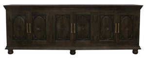 HomeRoots 103" Black Distressed Solid Wood Sideboard with Floral Carvings - Elegant Storage for Any Space 625712