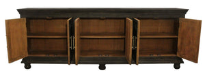 HomeRoots 103" Black Distressed Solid Wood Sideboard with Floral Carvings - Elegant Storage for Any Space 625712