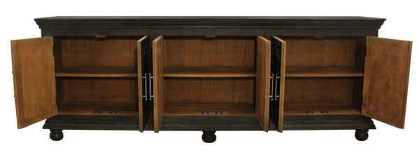 HomeRoots 103" Black Distressed Solid Wood Sideboard with Floral Carvings - Elegant Storage for Any Space 625712