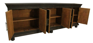 HomeRoots 103" Black Distressed Solid Wood Sideboard with Floral Carvings - Elegant Storage for Any Space 625712