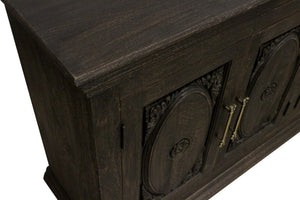 HomeRoots 103" Black Distressed Solid Wood Sideboard with Floral Carvings - Elegant Storage for Any Space 625712