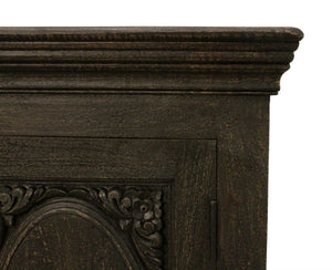 HomeRoots 103" Black Distressed Solid Wood Sideboard with Floral Carvings - Elegant Storage for Any Space 625712