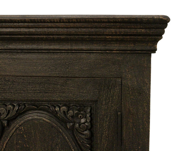 HomeRoots 103" Black Distressed Solid Wood Sideboard with Floral Carvings - Elegant Storage for Any Space 625712
