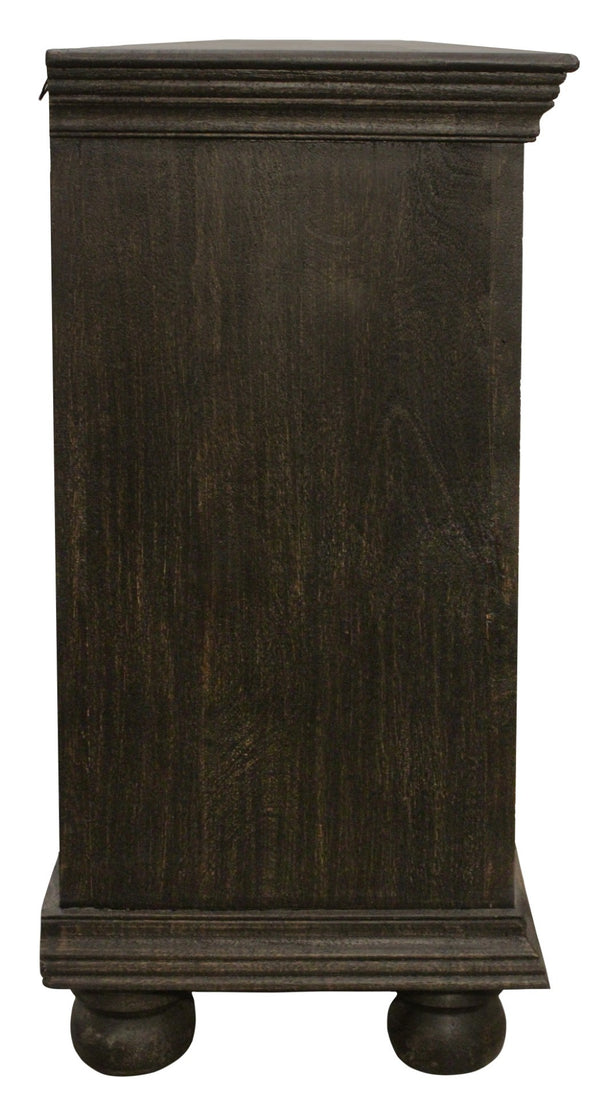 HomeRoots 103" Black Distressed Solid Wood Sideboard with Floral Carvings - Elegant Storage for Any Space 625712