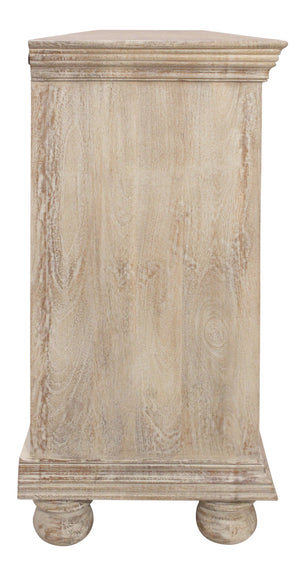 HomeRoots 103" Antiqued White Distressed Solid Wood Sideboard with Floral Carvings & Ample Storage Space 625714