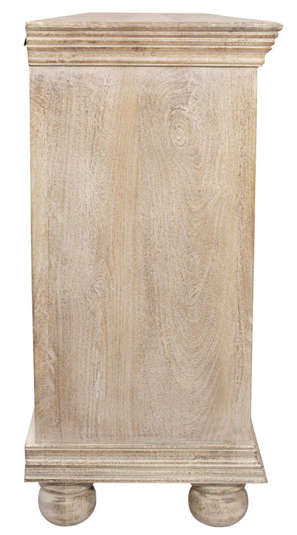 HomeRoots 73" Antique White Distressed Solid Wood Sideboard – Hand-Carved Floral Elegance & Ample Storage Solutions 625715