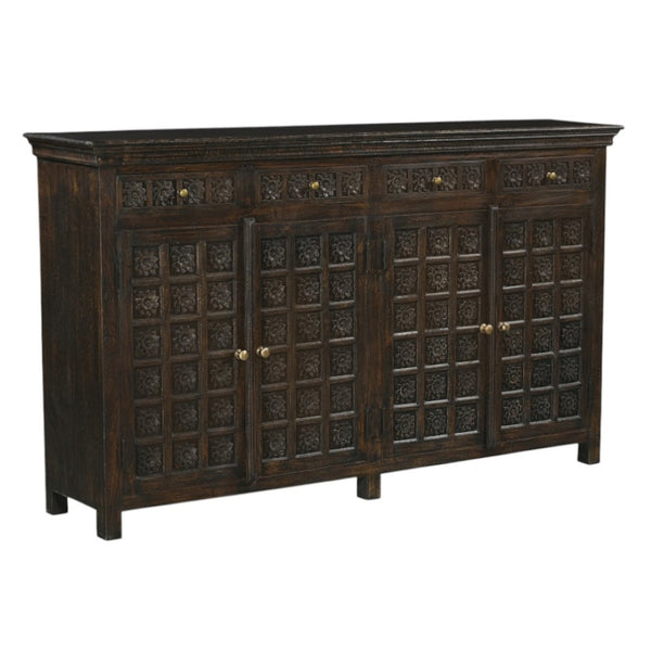 HomeRoots 72" Black Distressed Solid Wood Carved Floral Sideboard – Elegant Storage Solution for Any Room 625718