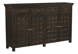 HomeRoots 72" Black Distressed Solid Wood Carved Floral Sideboard – Elegant Storage Solution for Any Room 625718