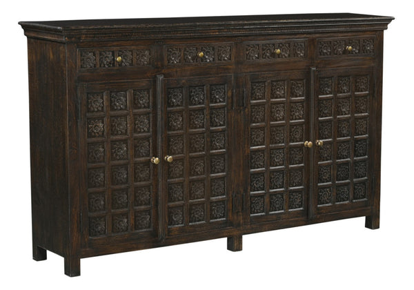 HomeRoots 72" Black Distressed Solid Wood Carved Floral Sideboard – Elegant Storage Solution for Any Room 625718
