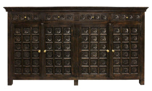 HomeRoots 72" Black Distressed Solid Wood Carved Floral Sideboard – Elegant Storage Solution for Any Room 625718