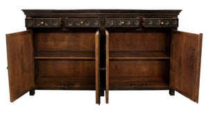 HomeRoots 72" Black Distressed Solid Wood Carved Floral Sideboard – Elegant Storage Solution for Any Room 625718