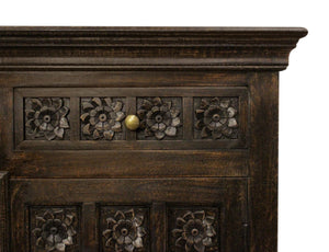 HomeRoots 72" Black Distressed Solid Wood Carved Floral Sideboard – Elegant Storage Solution for Any Room 625718