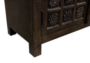 HomeRoots 72" Black Distressed Solid Wood Carved Floral Sideboard – Elegant Storage Solution for Any Room 625718