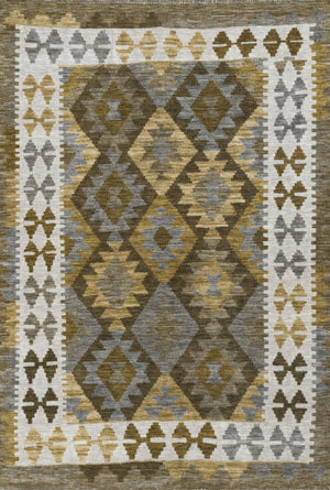 HomeRoots 5' X 8' Brown Ivory Gold Tribal Area Rug – Durable, Washable, Indoor/Outdoor Style for Any Space 625721