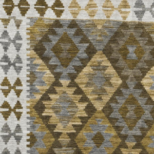 HomeRoots 8' X 10' Washable Tribal Area Rug in Brown, Ivory & Gold - Versatile Indoor/Outdoor Comfort & Style 625723