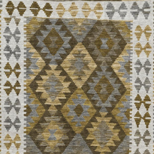 HomeRoots 9' X 12' Tribal Washable Area Rug in Brown, Ivory & Gold - Stylish, Durable, Indoor/Outdoor Design! 625724
