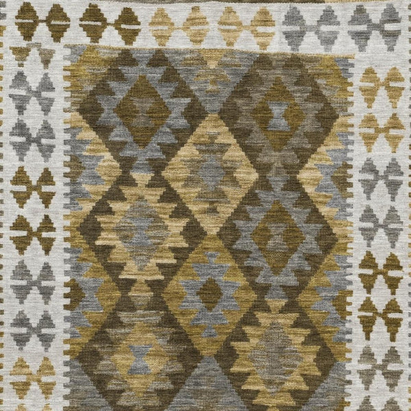 HomeRoots 9' X 12' Tribal Washable Area Rug in Brown, Ivory & Gold - Stylish, Durable, Indoor/Outdoor Design! 625724