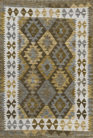 HomeRoots 9' X 12' Tribal Washable Area Rug in Brown, Ivory & Gold - Stylish, Durable, Indoor/Outdoor Design! 625724