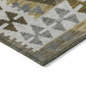 HomeRoots 9' X 12' Tribal Washable Area Rug in Brown, Ivory & Gold - Stylish, Durable, Indoor/Outdoor Design! 625724