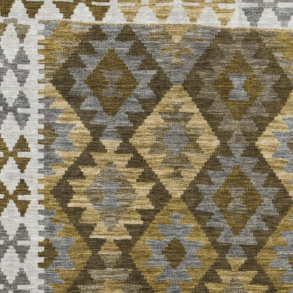 HomeRoots 9' X 12' Tribal Washable Area Rug in Brown, Ivory & Gold - Stylish, Durable, Indoor/Outdoor Design! 625724