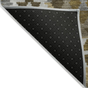 HomeRoots 9' X 12' Tribal Washable Area Rug in Brown, Ivory & Gold - Stylish, Durable, Indoor/Outdoor Design! 625724