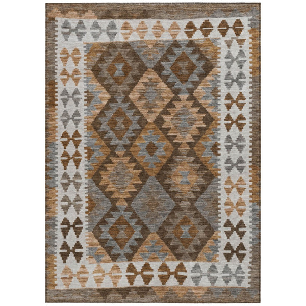 HomeRoots 5' X 8' Copper Ivory Gray Tribal Area Rug – Washable, Durable, Indoor/Outdoor Perfect for High-Traffic Spaces 625727