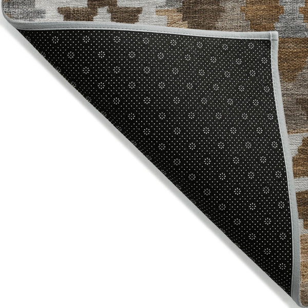 HomeRoots 8' Round Tribal Area Rug in Copper, Ivory & Gray – Stylish, Washable, Durable for Indoor/Outdoor Use 625728