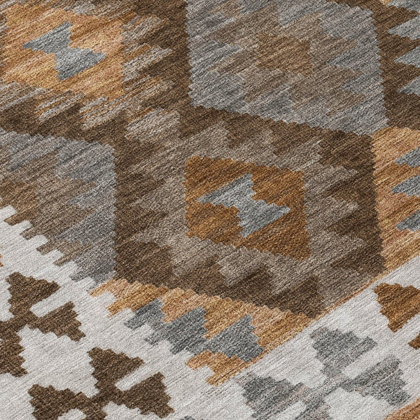 HomeRoots 8' Round Tribal Area Rug in Copper, Ivory & Gray – Stylish, Washable, Durable for Indoor/Outdoor Use 625728