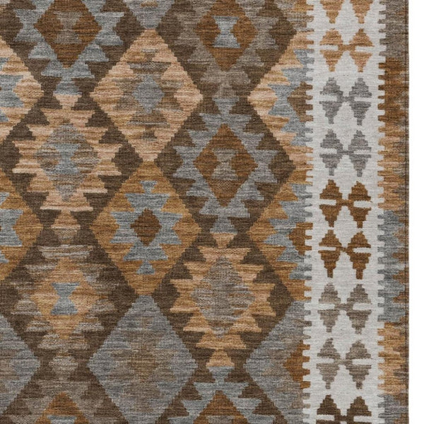 HomeRoots 8' X 10' Durable Copper Ivory Gray Tribal Rug - Washable Indoor/Outdoor Area Rug for Versatile Use 625729