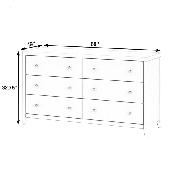 Butler Specialty Butler sleek 6-drawer dresser 60" W — durable lacquer finish, soft-close drawers, modern storage solution White 6257304