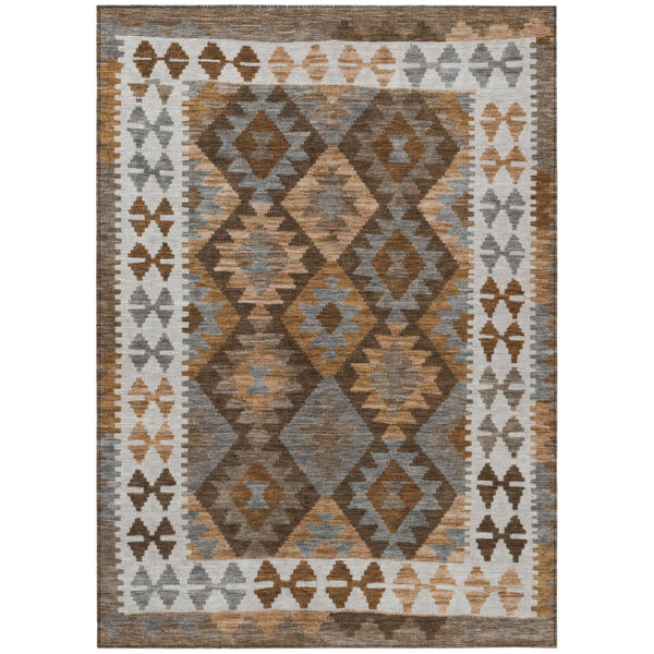 HomeRoots 9' X 12' Copper Ivory and Gray Tribal Area Rug - Durable Indoor/Outdoor Style, Washable & Easy Care 625730