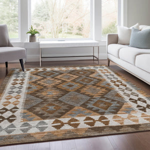 HomeRoots 9' X 12' Copper Ivory and Gray Tribal Area Rug - Durable Indoor/Outdoor Style, Washable & Easy Care 625730