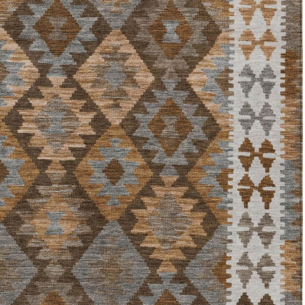 HomeRoots 10' Copper Ivory Gray Tribal Washable Area Rug - Stylish Indoor Outdoor Solution for High-Traffic Spaces 625731