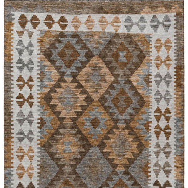 HomeRoots 10' Copper Ivory Gray Tribal Washable Area Rug - Stylish Indoor Outdoor Solution for High-Traffic Spaces 625731