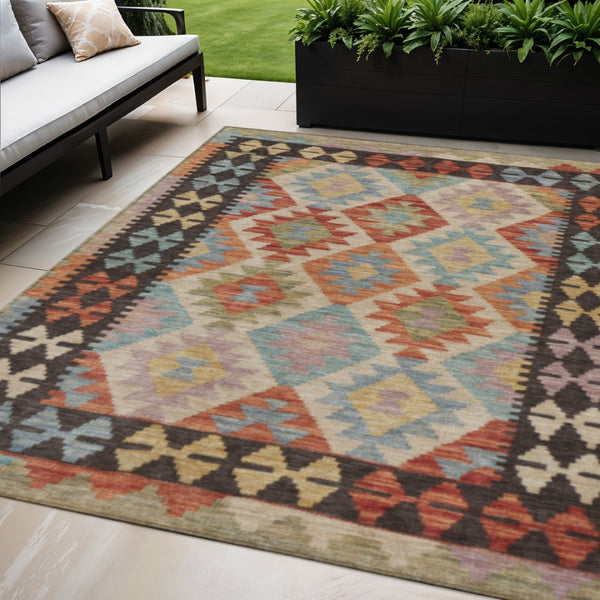 HomeRoots 5' X 8' Vibrant Rust Gold Orange Tribal Area Rug - Washable Indoor/Outdoor Accent for High Traffic Spaces 625751
