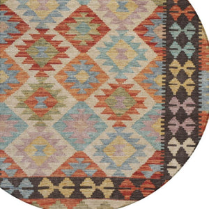 HomeRoots 8' Vibrant Rust, Gold & Orange Round Tribal Area Rug - Washable, Durable for Indoor & Outdoor Use 625752